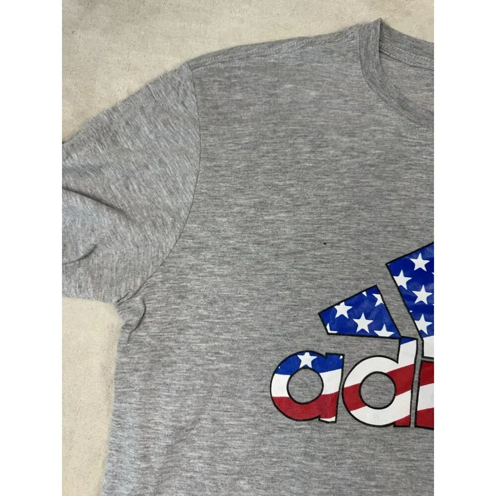 Adidas Golf Men’s Large Gray T Shirt American Flag Logo USA Patriotic Tee
